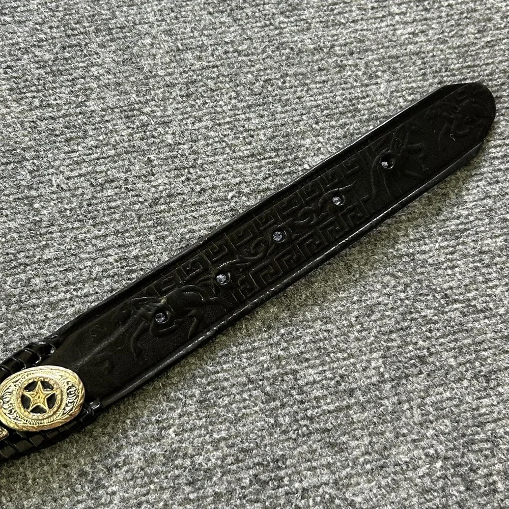 Belt Western Mens Size 34 Black Leather Concho Star Studded Laced Cowboy Vintage